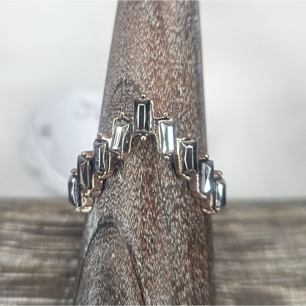 Silver Emerald Cut Rhinestones And Rose Gold Chevron Fashion Ring Sz 6.5 NWT